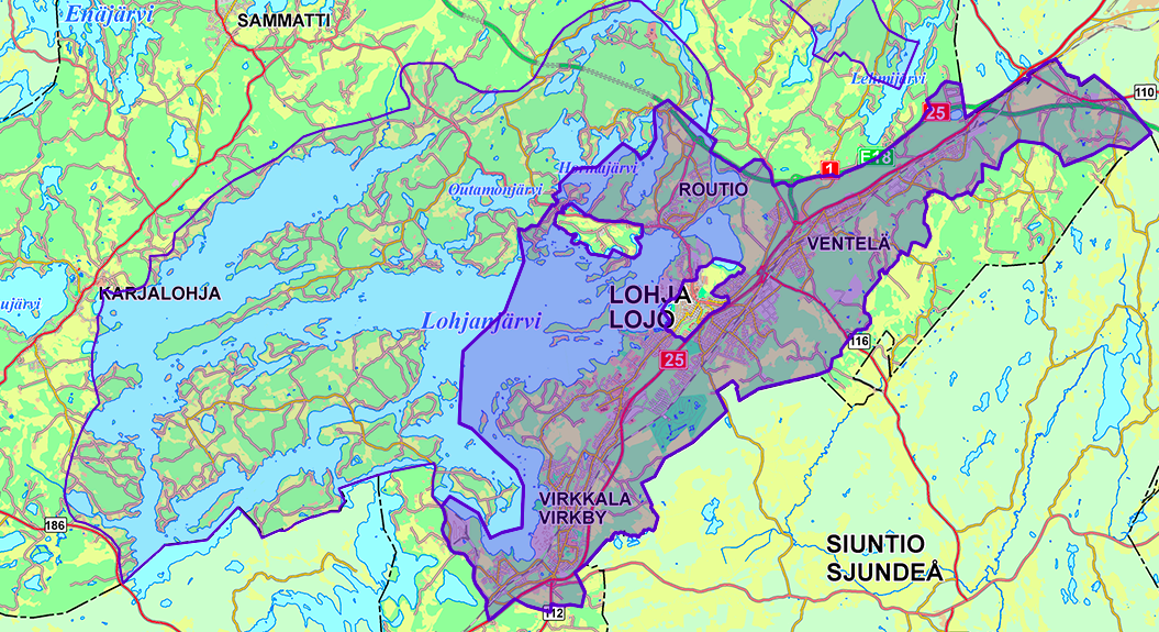 Kuvakaappaus taajamaosayleiskaava-alueesta Lohjan karttapalvelusta.