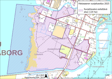 Kartta Hietasaaren suojeluesityksestä
