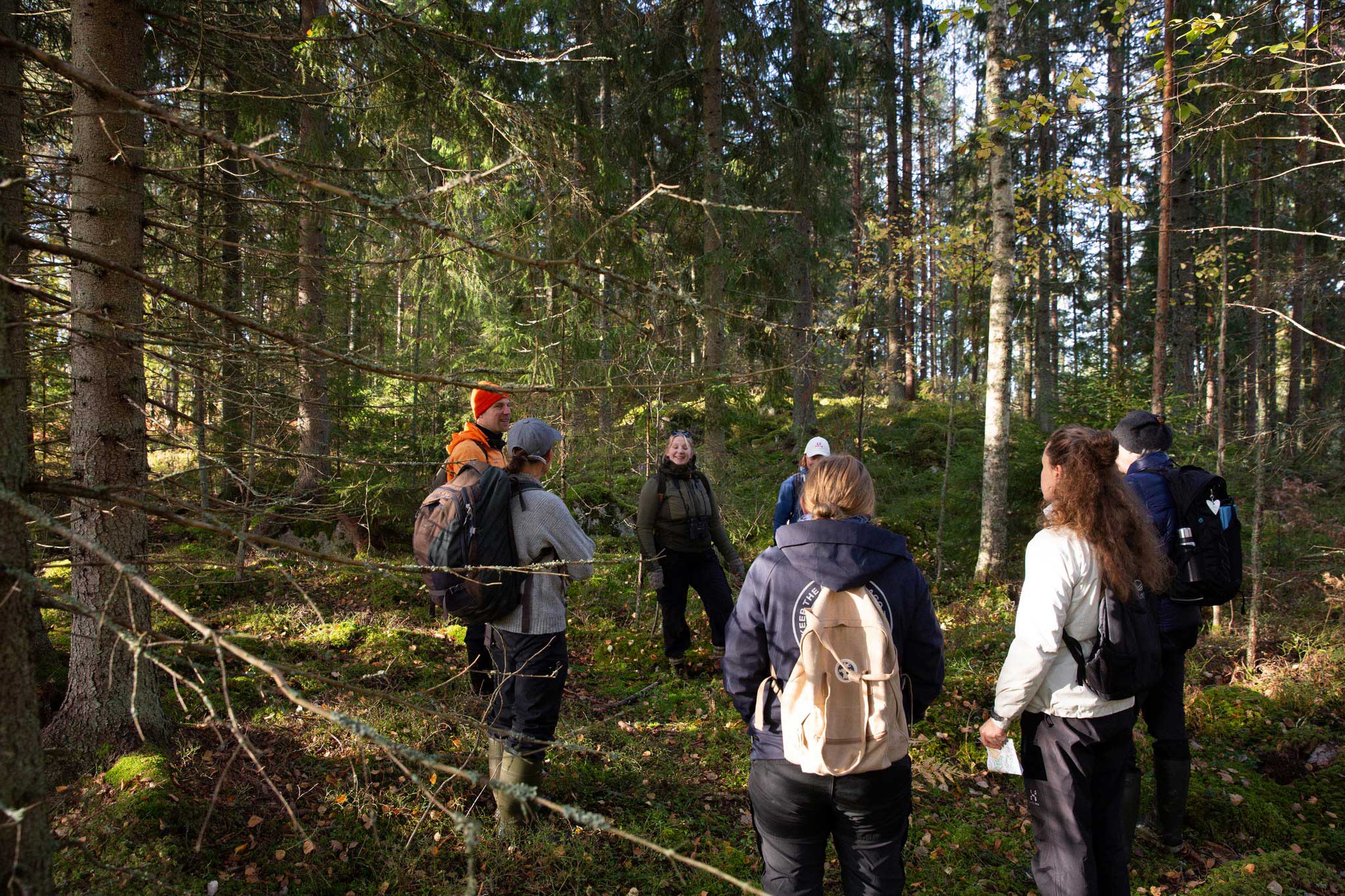 Ihmisiä ringissä metsässä